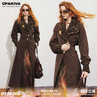 【李梦同款】OfAkiva“中古笔记”豹纹仿麂皮风衣女防风夹棉外套