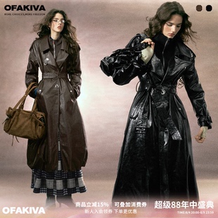 【现货】OfAkiva“昆士兰黑”极简廓形皮衣女云朵下摆绗棉皮大衣