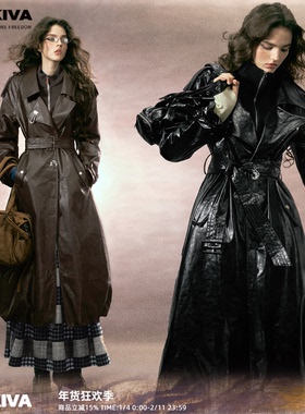 【现货】OfAkiva“昆士兰黑”极简廓形皮衣女云朵下摆绗棉皮大衣