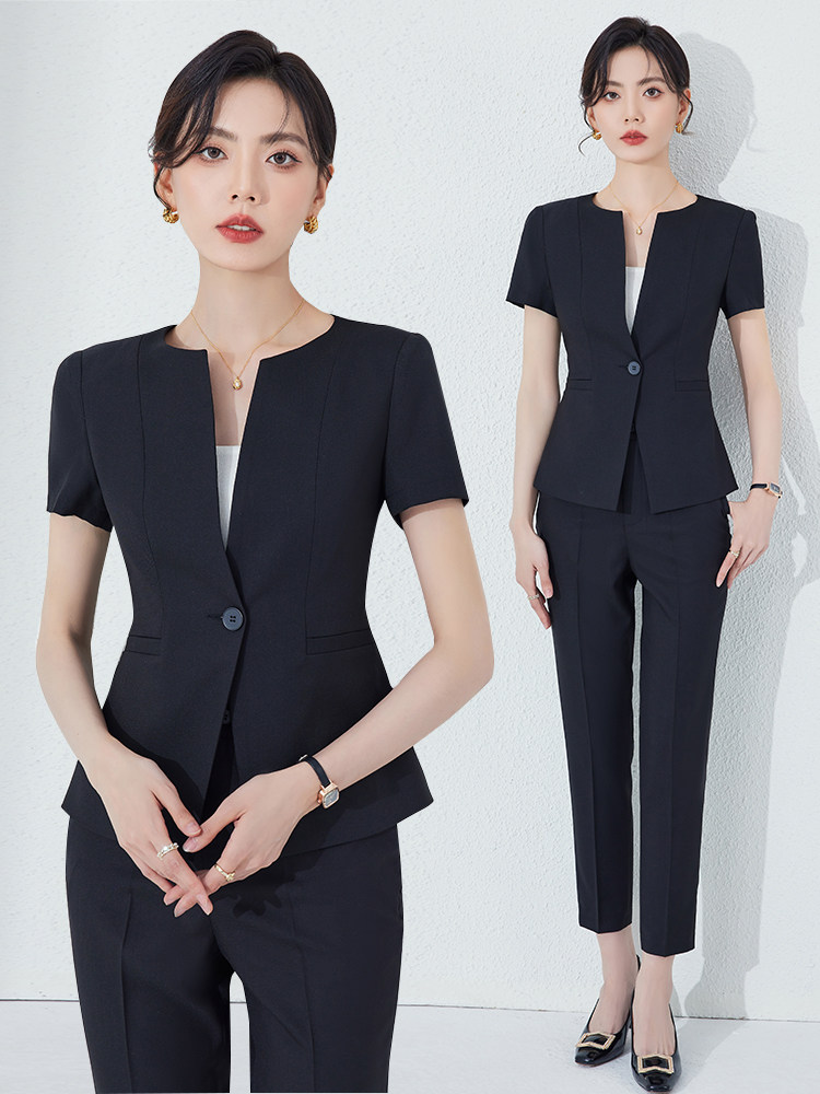 黑色西装外套女夏季薄款职业装餐饮酒店经理工装珠宝店工作服套装