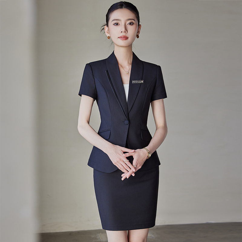 黑色短袖西装套装女夏薄款职业气质酒店经理工装金店珠宝店工作服