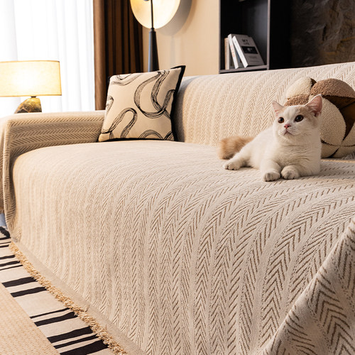 2025新款鱼骨纹雪尼尔沙发巾沙发盖布四季通用全包坐垫套罩盖毯子