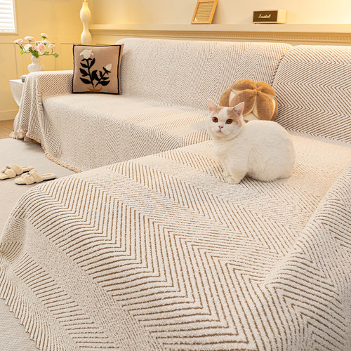 毛绒L形三座一贵妃全盖沙发套