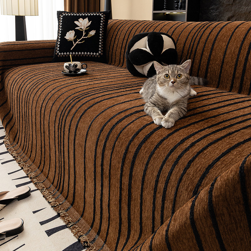 简约条纹雪尼尔沙发巾四季通用全盖沙发保护套罩一整张沙发盖布毯,居家布艺,沙发套,淘宝优惠券,粉丝福利购,淘宝优惠卷