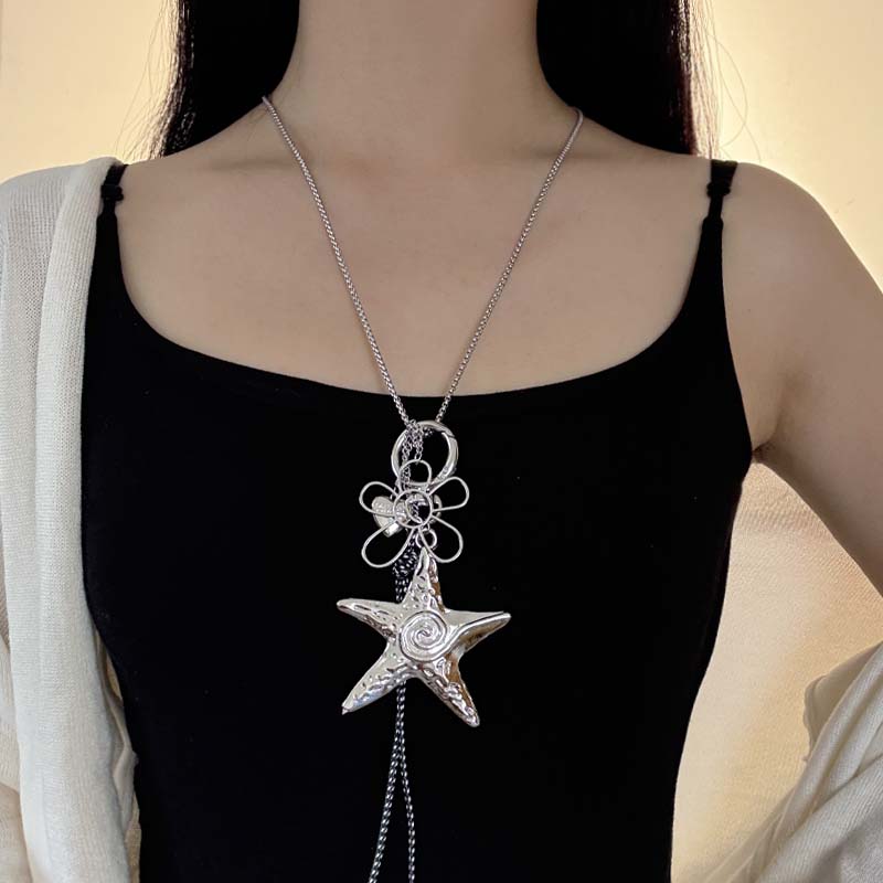 银色海星花朵项链女y2k挂脖颈链