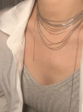 金属多层流苏链子女波光粼粼项链