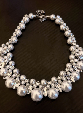 新娘礼服闪钻多层珍珠choker项链