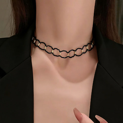 精致手作黑色choker锁骨链项链