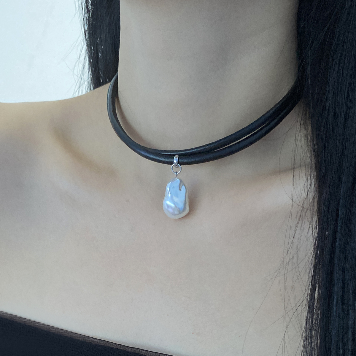珍珠皮绳双层女异型不规则项链
