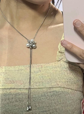 珍珠烟花立体花朵流苏水滴长项链