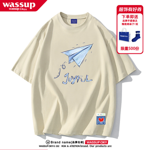 WASSUP CIKY短袖T恤男女夏季潮牌oversize宽松纯棉情侣休闲体恤衫