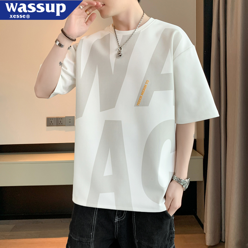 WASSUP夏季冰丝速干短袖t恤男