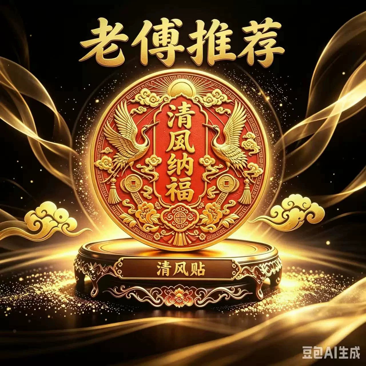 老傅推荐清风纳福门贴仙鹤祥云招财进宝家用贴纸窗户门窗装饰