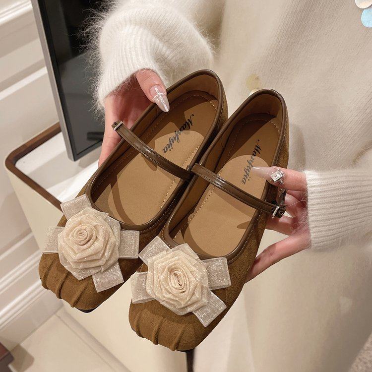 仙女风玛丽珍鞋花朵搭扣单鞋女2025春季新款软底平底浅口豆豆鞋女,女鞋,浅口单鞋,淘宝优惠券,粉丝福利购,淘宝优惠卷