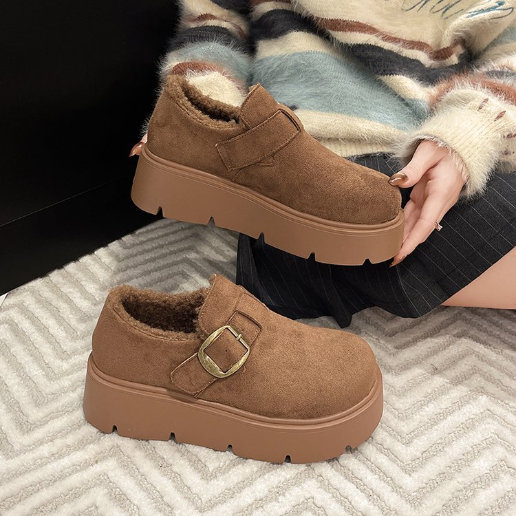 厚底加绒保暖雪地靴勃肯鞋女2025新款冬季增高百搭爆款乐福棉鞋子
