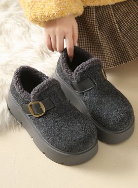 法式灰色勃肯鞋毛毛鞋女秋冬外穿2025新款爆款加绒玛丽珍单鞋棉鞋