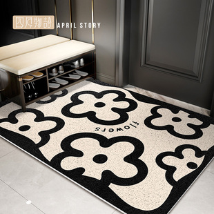 法式 入户地垫门口花卉丝圈蹭土耐脏小地毯进门除尘免洗防滑脚垫子