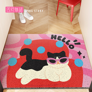 潮酷猫咪入户地垫丝圈门口除尘小地毯家用耐脏免洗门外蹭土脚垫子
