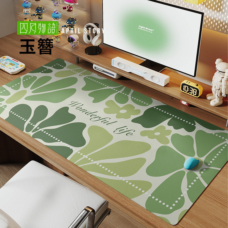 绿色鼠标垫超大护眼儿童学生书桌垫高颜值工位防水可擦办公桌垫