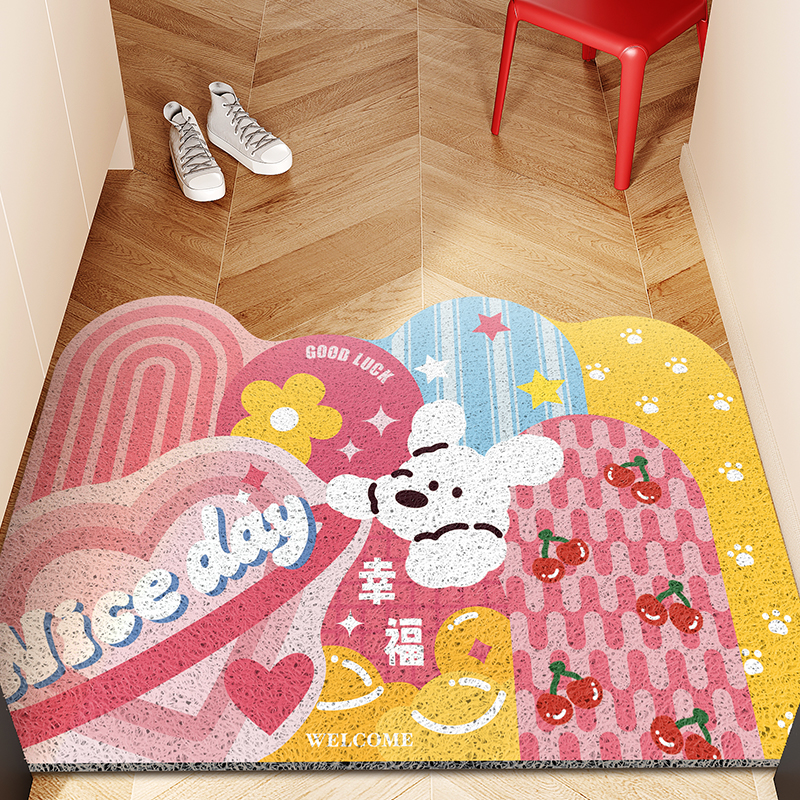 可爱粉色入户丝圈地垫
