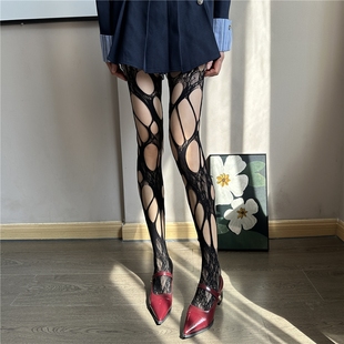 性感辣妹jk开裆袜御姐复古黑丝过膝黑色渔网袜破洞镂空连裤袜