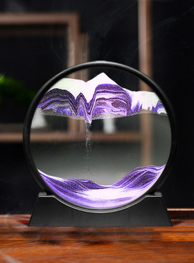 3D沙漏玻璃工艺品创意圆形礼品流沙画摆件山水三d绝美流沙画解压