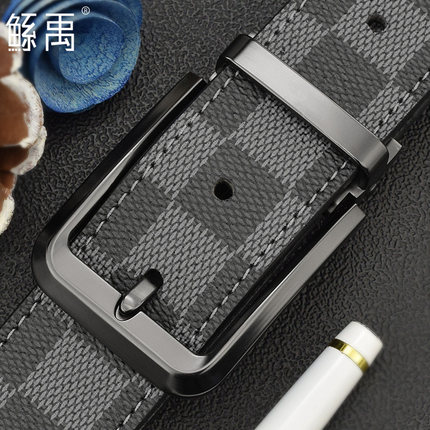 新款格纹皮带男士真皮针扣正品个性腰带韩版潮流时尚百搭休闲裤带