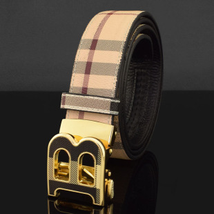格纹青年裤 潮流年轻人时尚 带 真皮字母B腰带男韩版 高尔夫皮带男士