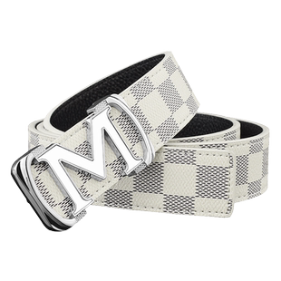 潮流M字母皮带男士潮流平滑扣年轻人简约时尚百搭学生夜店小裤带