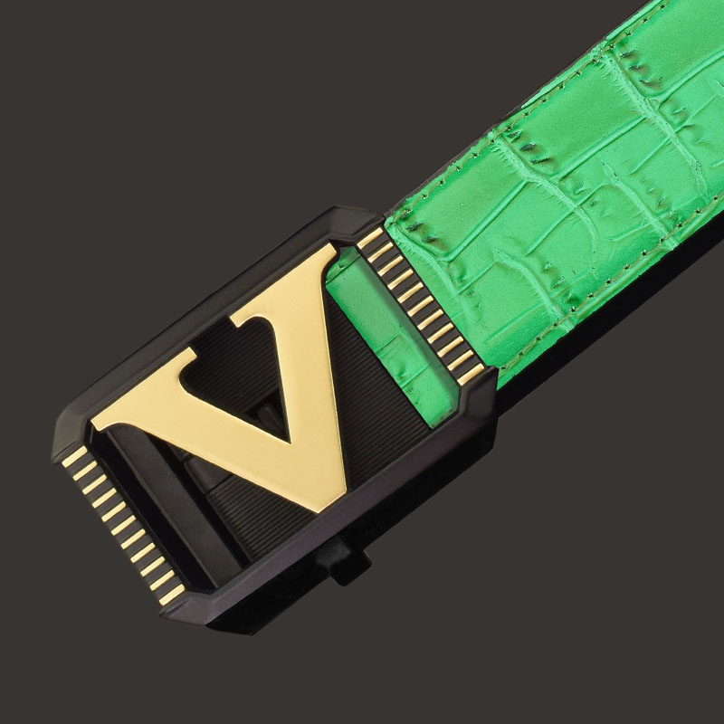 绿色夜店时尚风裤腰带真皮自动扣