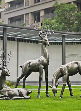 户外仿铜梅花鹿雕塑玻璃钢抽象园林景观装饰摆件草坪小区售楼部处