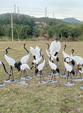 户外彷真仙鹤雕塑水景庭院花园林造景观装饰玻璃纤维小品丹顶鹤摆