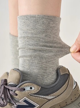 灰色袜子纯棉女春秋季中筒袜无骨月子袜堆堆袜女中筒袜诸暨袜