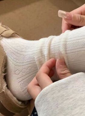 袜子女中筒袜春夏季薄款黑白色复古奶油系卷边菱形堆堆文艺月子袜