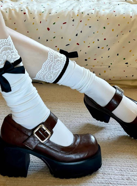 MOONCAT丨月亮猫蝴蝶结蕾丝堆堆袜洛丽塔小腿袜可爱美腿袜子百搭