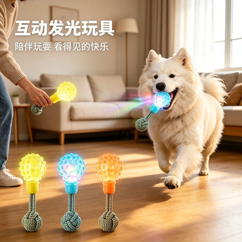 狗狗玩具发光耐咬发声棉绳拔河球