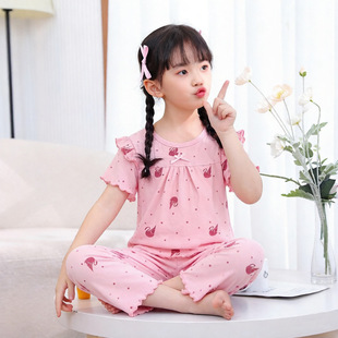 儿童睡衣套装夏季短袖女童空调服宝宝衣服中大童童装莫代尔两件套