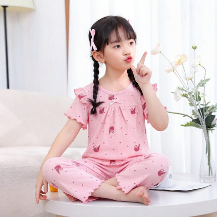 儿童睡衣套装夏季短袖女童空调服宝宝衣服中大童童装莫代尔两件套