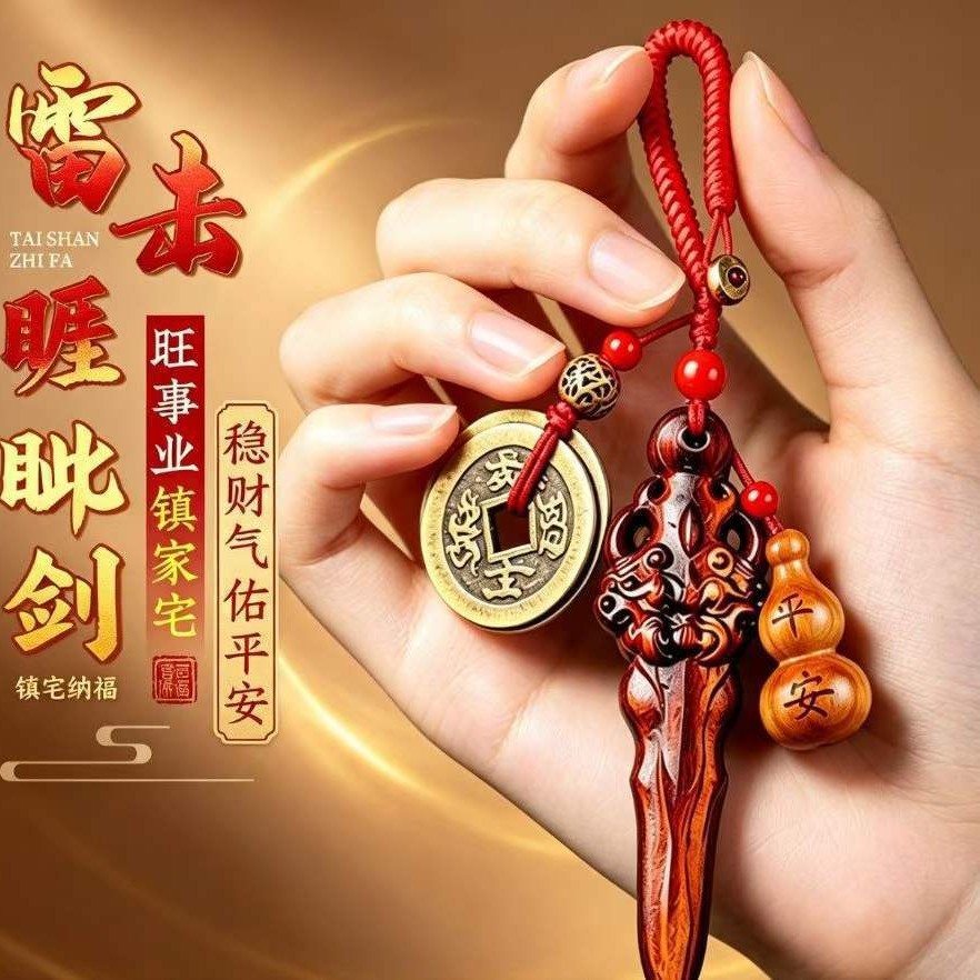 雷击桃木剑睚眦兽头剑一体木雕剑
