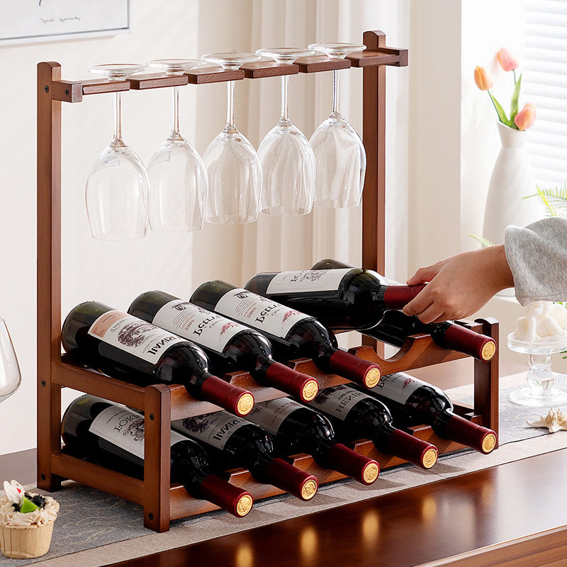 桌面酒架红酒杯架置物架酒柜展示架家用客厅多层红酒架子竹制严选
