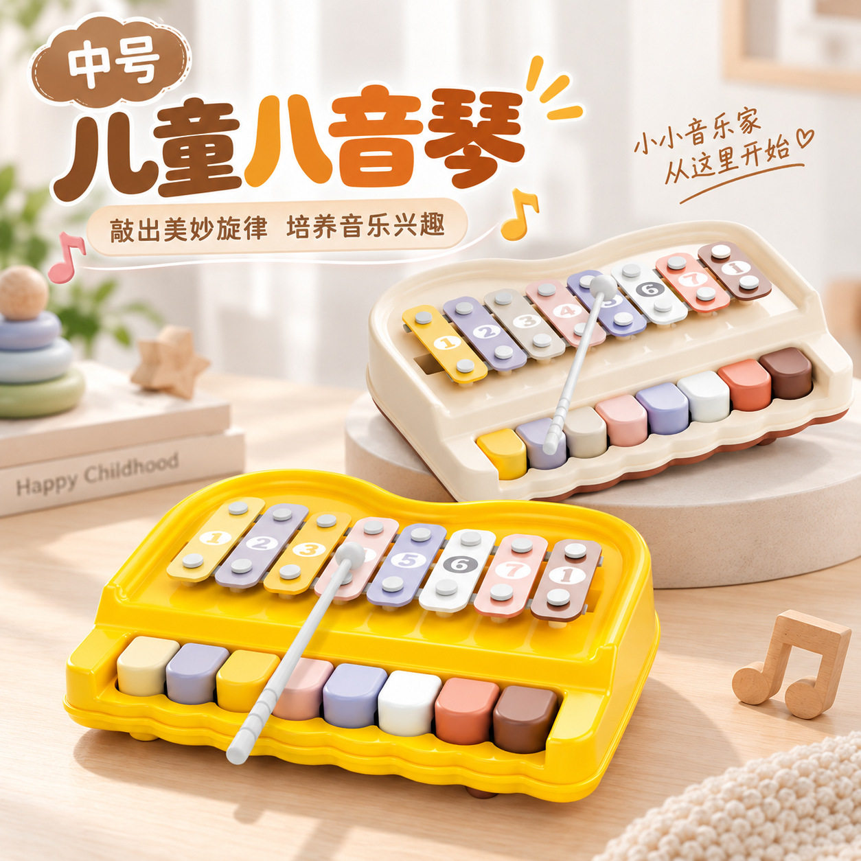 宝宝中号八音琴手敲琴宝宝二合一