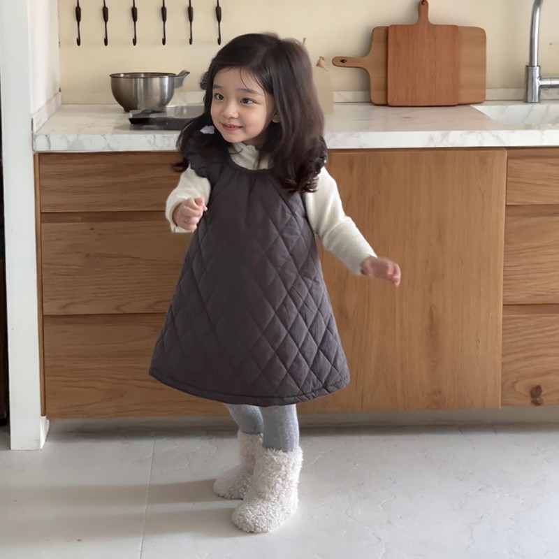 [那子]女童加厚背带连衣裙卫衣裙冬女宝宝加绒打底衫外出保暖套装