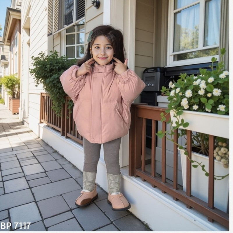 [那子]女童冬季加厚夹棉防风连帽棉衣外套女宝宝加绒打底衫打底裤