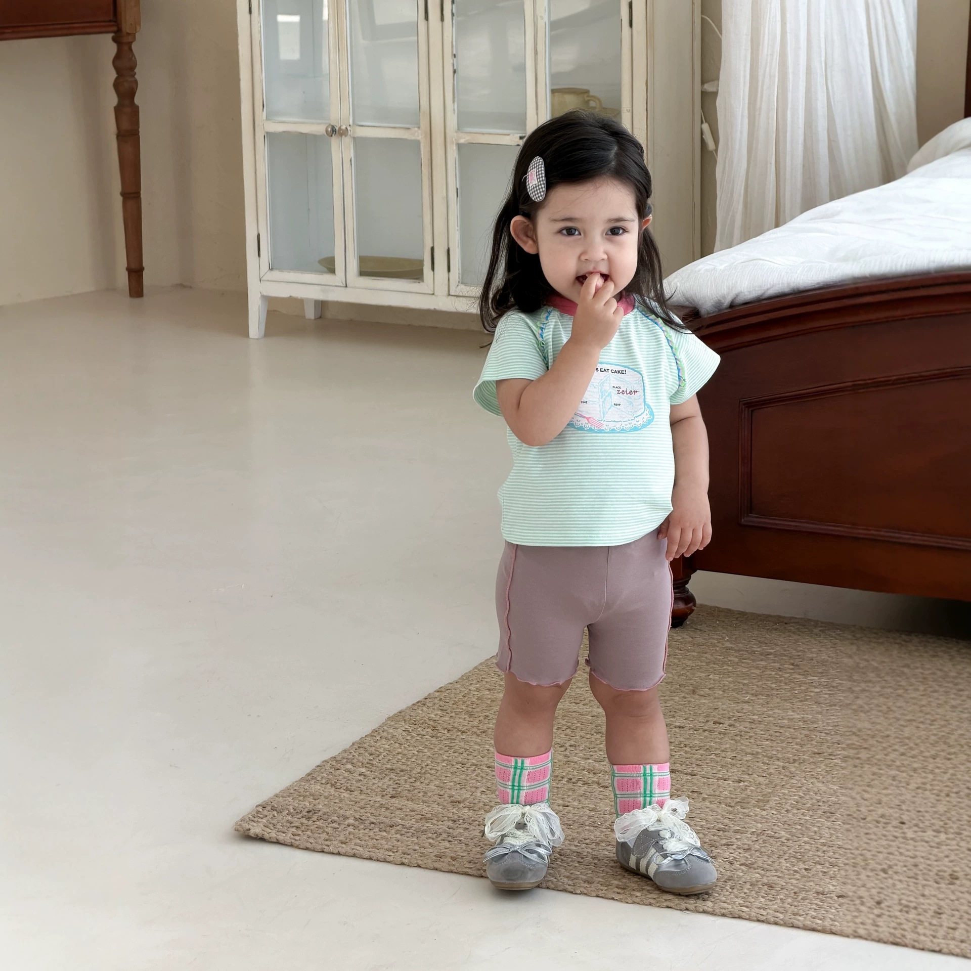 【那子】女童宝纯棉短袖T恤打底裤短裤可外穿夏季小女孩休闲套装