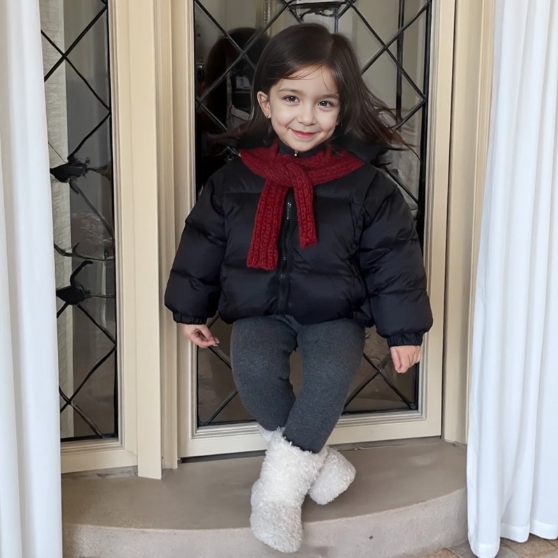 [那子]女童加厚短款棉衣外套冬季女宝宝加绒内搭打底衫加绒打底裤