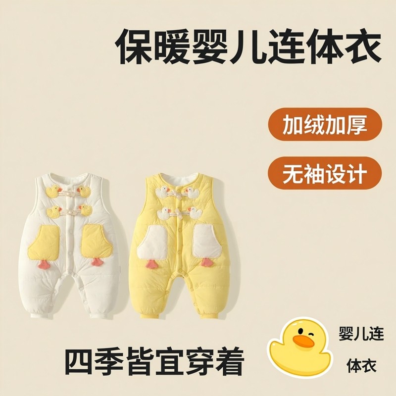 [本印苏拉]婴儿冬季加绒加厚无袖背心连体衣哈衣宝宝休闲外出外套