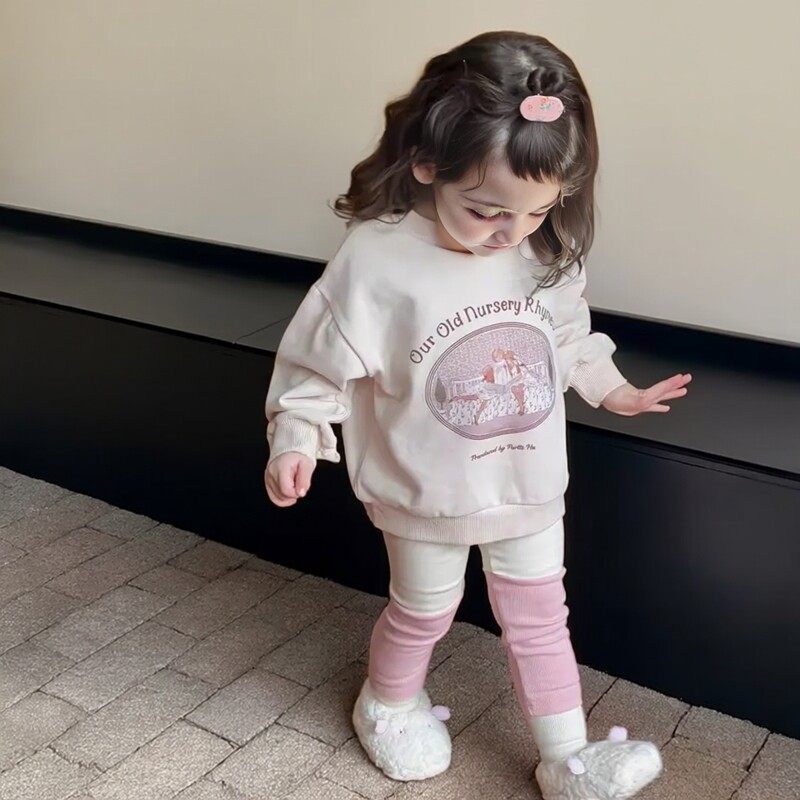 [那子]女童春秋洋气加绒卫衣女宝加厚外穿打底裤女宝宝外出保暖服