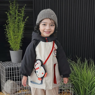 [本印苏拉]宝宝冬季加厚夹棉连体衣连帽防风冲锋衣男女童加绒外套