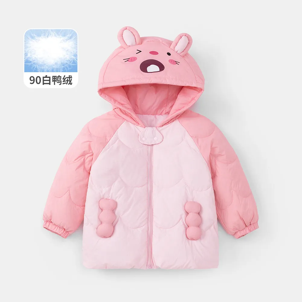 【idea】女童宝宝羽绒服轻薄连帽白鸭绒秋冬韩版超萌洋气卡通外套