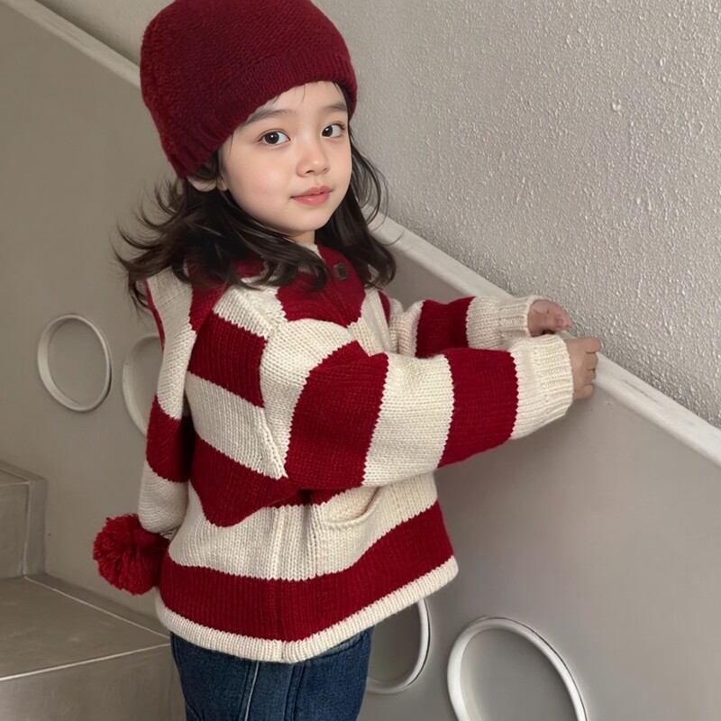 [那子]女童宝宝加厚毛衣外套牛仔裤半高领打底衫冬季外出服套装